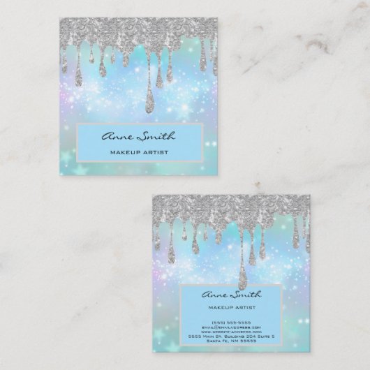 Makeup Artist Silver Glitter die op Blauw drijft Vierkante Visitekaartje (Voorkant / Achterkant)
