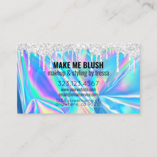 Makeup Artist Silver Glitter Drip Holografisch Bla Visitekaartje (Achterkant)
