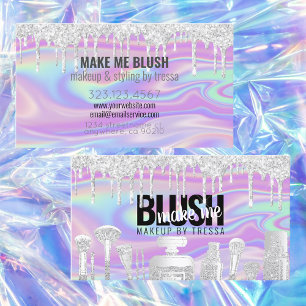 Makeup Artist Silver Glitter Drip Iridescent Swirl Visitekaartje