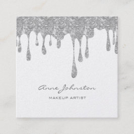 Makeup Artist Silver Glitter en Sparkle Vierkante Visitekaartje