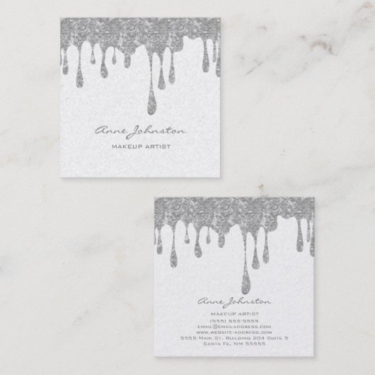 Makeup Artist Silver Glitter en Sparkle Vierkante Visitekaartje (Voorkant / Achterkant)