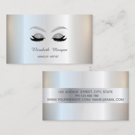 Makeup Artist, Silver Glitter Faux Lashes Visitekaartje (Voorkant / Achterkant)