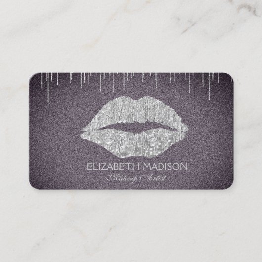 Makeup Artist Silver Glitter Licht voor Paars Visitekaartje (Voorkant)