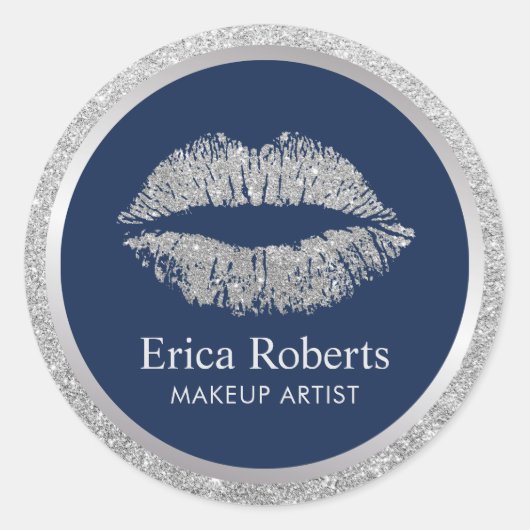 Makeup Artist Silver Glitter Lips Beauty Salon Ronde Sticker (Voorkant)