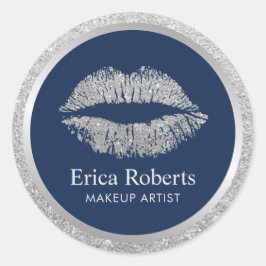 Makeup Artist Silver Glitter Lips Beauty Salon Ronde Sticker