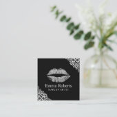 Makeup Artist Silver Glitter Lips Modern Salon Vierkante Visitekaartje (Staand voorkant)