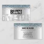 Makeup Artist Silver Glitter + Peacock Pareltjes Visitekaartje (Voorkant / Achterkant)