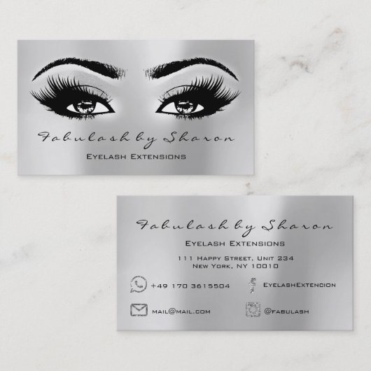 Makeup Artist Social Lashes Extension Silver Grey Visitekaartje (Voorkant / Achterkant)