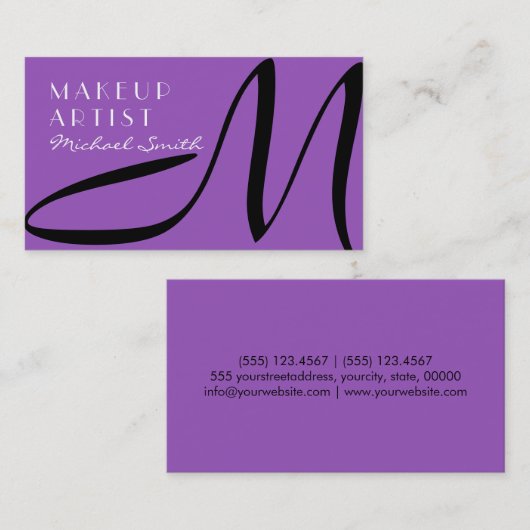 Makeup Artist Stijlvolle Monogram Modern Lila Visitekaartje (Voorkant / Achterkant)