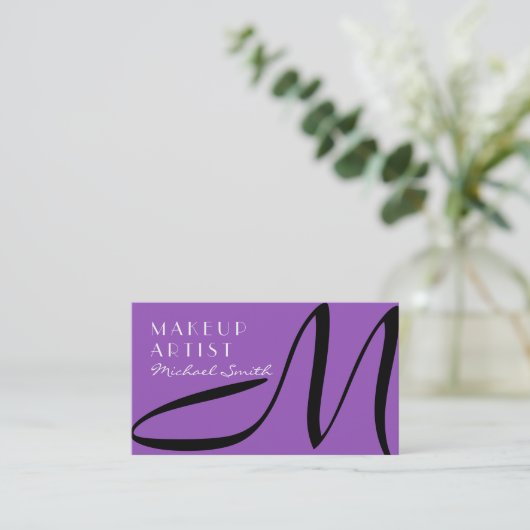 Makeup Artist Stijlvolle Monogram Modern Lila Visitekaartje (Staand voorkant)