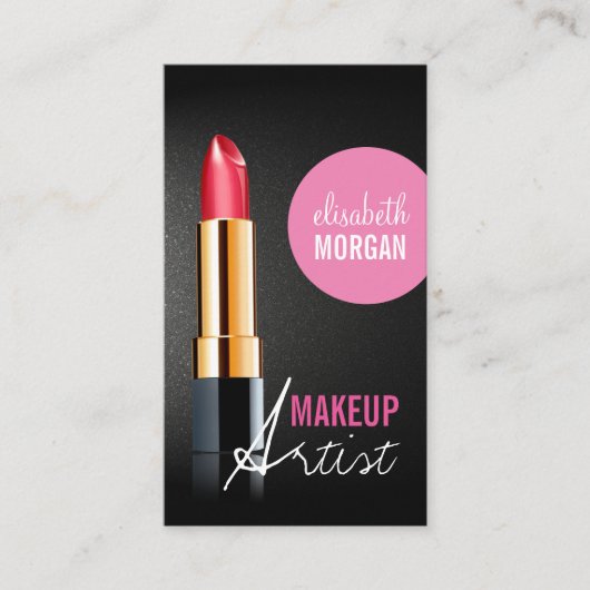 Makeup Artist - Stijlvolle Rode Lipstick Roze scho Visitekaartje (Voorkant)