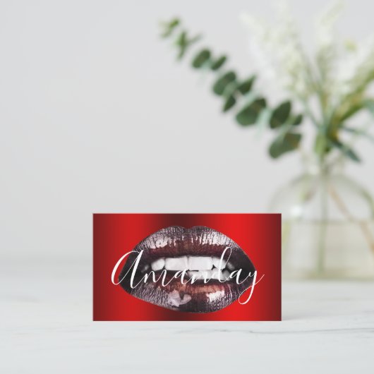 Makeup Artist Studio Red Lips Logo QR Code Logo Visitekaartje (Staand voorkant)