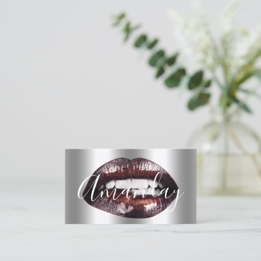 Makeup Artist Studio Silver Lip Logo QR Code Logo Visitekaartje (Staand voorkant)