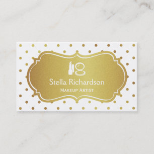 Makeup Artist Stylist Chic White Gold Polka Dots Visitekaartje