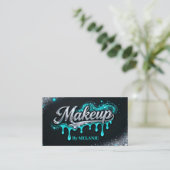 Makeup Artist Teal Silver Drips Trendy Glitter Visitekaartje (Staand voorkant)