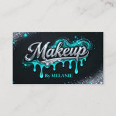 Makeup Artist Teal Silver Drips Trendy Glitter Visitekaartje (Voorkant)