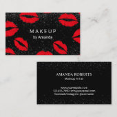 Makeup Artist Trendy Black Glitter Red Lips Salon Visitekaartje (Voorkant / Achterkant)