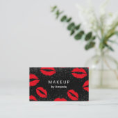 Makeup Artist Trendy Black Glitter Red Lips Salon Visitekaartje (Staand voorkant)