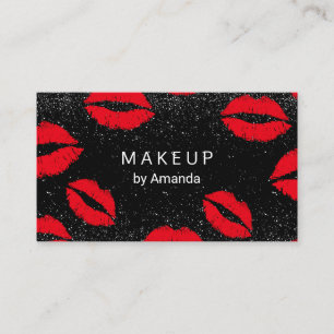Makeup Artist Trendy Black Glitter Red Lips Salon Visitekaartje