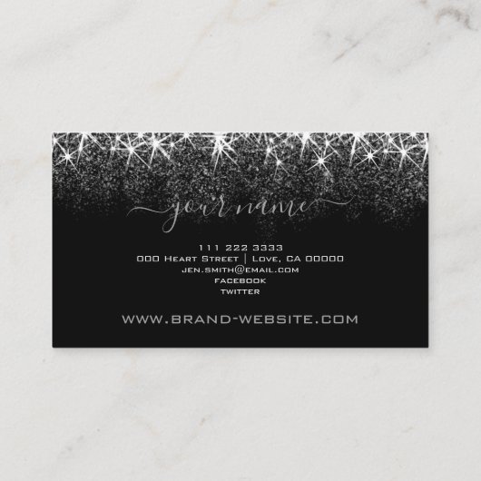 Makeup Artist Trendy Luminous Silver Glitter Stars Visitekaartje (Achterkant)