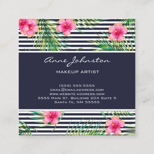 Makeup Artist Tropisch Roze Vloerkleed Zeemacht Vierkante Visitekaartje (Achterkant)