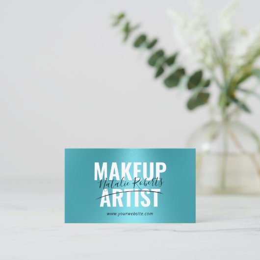 Makeup Artist Turquoise Bold Typography Signature Visitekaartje (Staand voorkant)