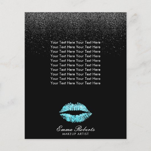 Makeup Artist Turquoise Lips Black Glitter Salon Flyer (Voorkant)