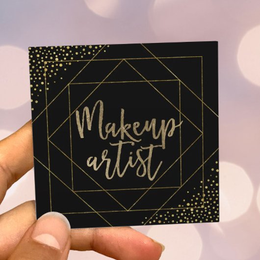 Makeup Artist Typography Modern Black & Gold Vierkante Visitekaartje