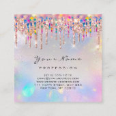 Makeup Artist Unicorn Rainbow Holografen Vierkante Visitekaartje (Achterkant)