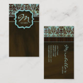 Makeup Artist Visitekaartje Damask Blue Brown (Voorkant / Achterkant)