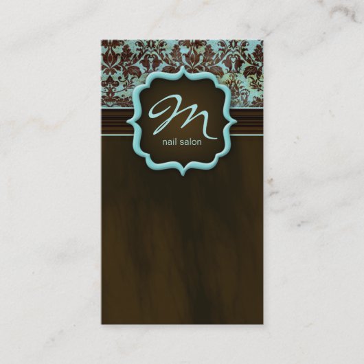 Makeup Artist Visitekaartje Damask Blue Brown (Voorkant)