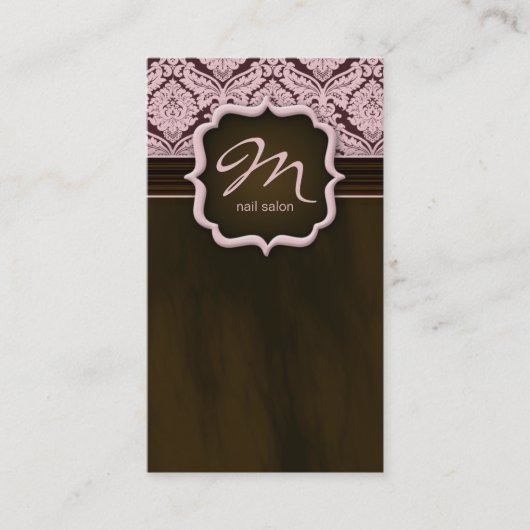 Makeup Artist Visitekaartje Damask Pink Brown (Voorkant)