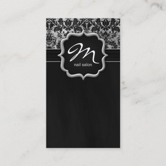 Makeup Artist Visitekaartje Damask Silver Black (Voorkant)