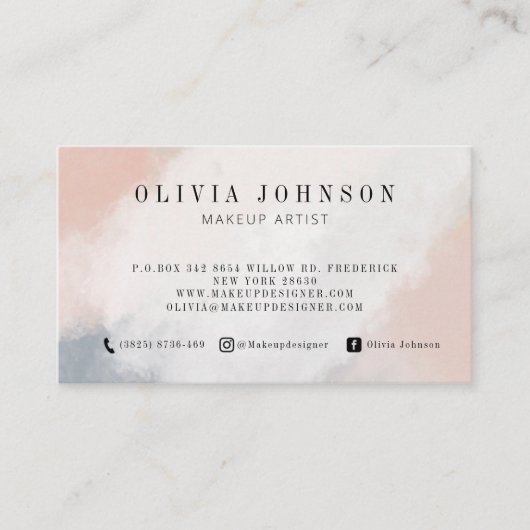 Makeup Artist Visitekaartjes Blush Roos Grey Cream (Voorkant)