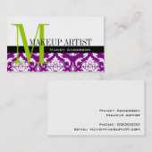 Makeup Artist Visitekaartjes Paars Damask (Voorkant / Achterkant)