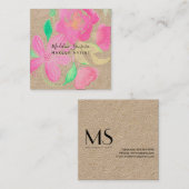 Makeup Artist Waterverf Botanische roze Floral Vierkante Visitekaartje (Voorkant / Achterkant)