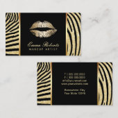 Makeup Artist Zebra Stripes Gold Lips Elegant Visitekaartje (Voorkant / Achterkant)