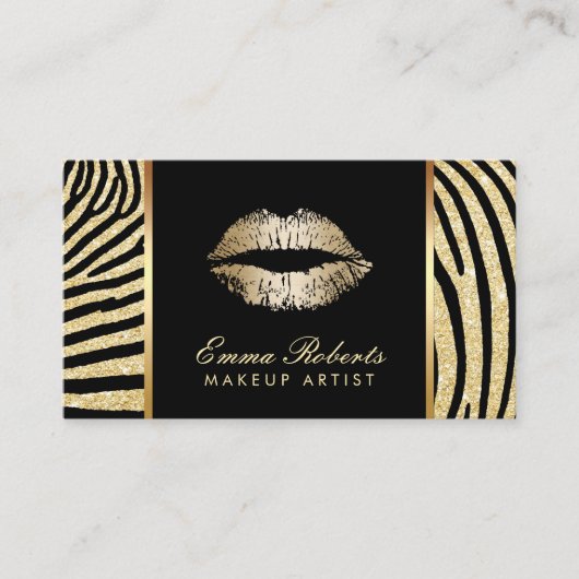 Makeup Artist Zebra Stripes Gold Lips Elegant Visitekaartje (Voorkant)