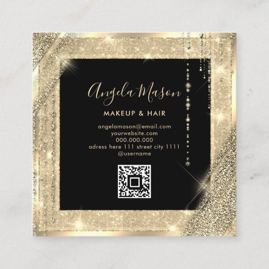 Makeup artistiek grafisch uniek salon QR-code zwar Vierkante Visitekaartje (Achterkant)