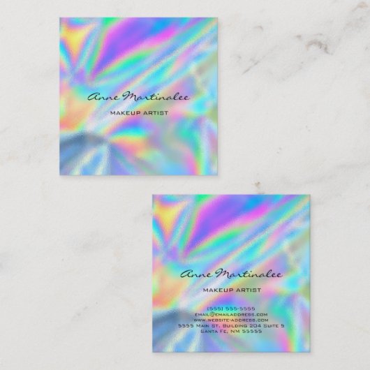 Makeup artistiek kleurig holografisch vierkante visitekaartje (Voorkant / Achterkant)