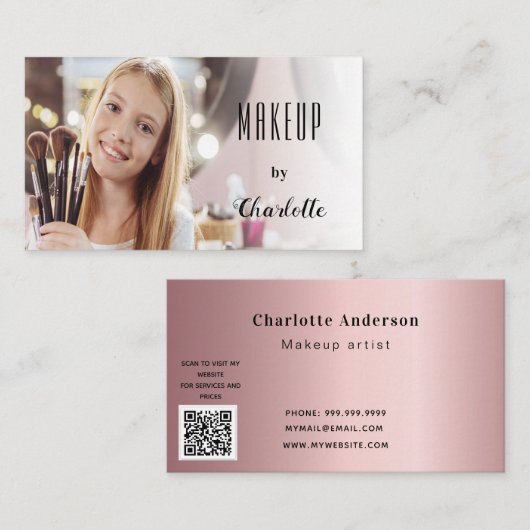 Makeup artistieke foto schoonheid zwart script QR  Visitekaartje (Voorkant / Achterkant)