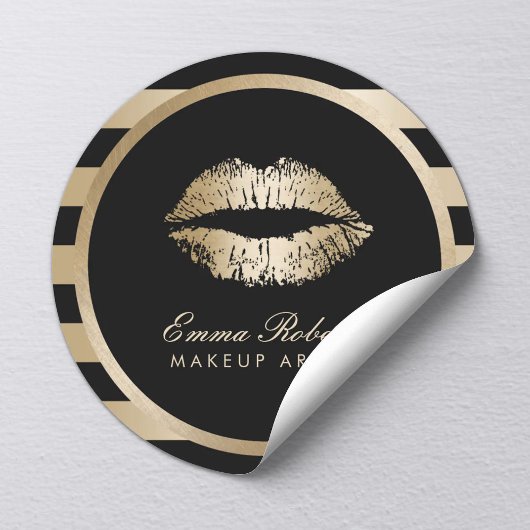 Makeup artistieke Gold Lips Modern Black Gold Stri Ronde Sticker