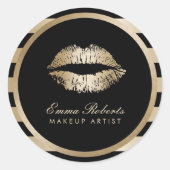 Makeup artistieke Gold Lips Modern Black Gold Stri Ronde Sticker (Voorkant)