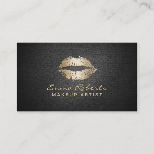 Makeup artistieke moderne gouden lips elegant zwar visitekaartje (Voorkant)