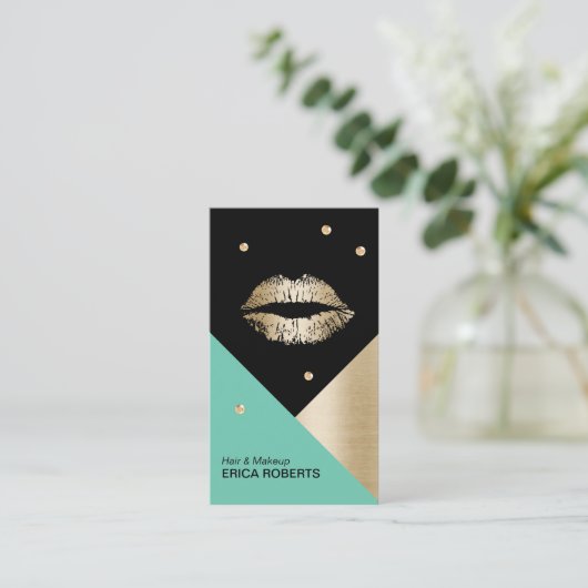 Makeup artistieke moderne lips Turquoise Gold en B Visitekaartje (Staand voorkant)