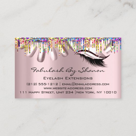 Makeup artistieke nagels Eyelash druipt regenboogR Visitekaartje (Achterkant)