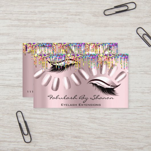 Makeup artistieke nagels Eyelash druipt regenboogR Visitekaartje (Voorkant / Achterkant in situ)