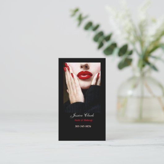 Makeup artistieke Nails Red Lips Visitekaartje (Staand voorkant)