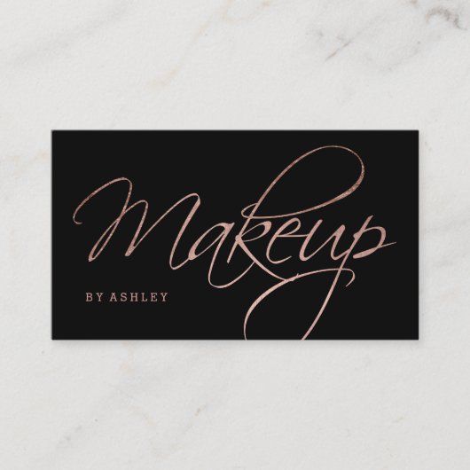 Makeup artistieke script roos goudtypografie zwart visitekaartje (Voorkant)