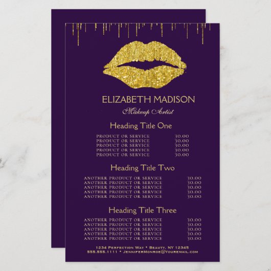 Makeup Artists Gold Glam Lips Services en Pricing (Voorkant / Achterkant)